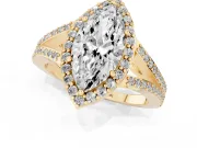 Marquise Halo Engagement Ring Setting | V-Split Pavé Band | Yellow Gold