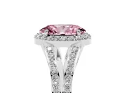 Oval Halo Engagement Ring Setting for a Fancy Pink Lab-Grown Diamond | V-Split Pavé Band | Platinum