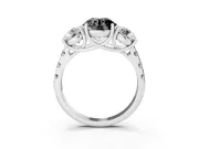 Round Three Stone Engagement Ring Setting for a Black Center | Accented Shoulders | White Gold