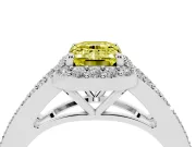 Emerald Cut Split Shank Halo Engagement Ring Setting for a Fancy Yellow Lab-Grown Diamond | Platinum