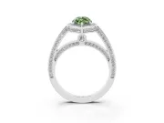 Fancy Green Marquise Cut Diamond Halo Pavé Split Shank Ring Set in White gold with Prong Setting