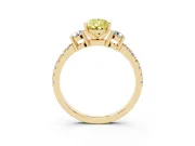 Fancy Yellow Three-Stone Pear Cut Diamond Pavé Band Ring Set in Yellow gold with Prong Setting