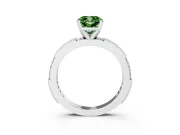 Fancy Green Cushion Cut Diamond Solitaire Ring Set in Silver with Slim Pavé Band and Prong Setting