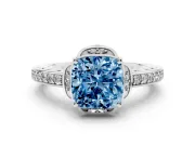 Cushion Cut Floral Pavé Engagement Ring Setting for a Fancy Blue Lab-Grown Diamond | Platinum