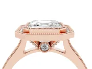 Asscher Cut Vintage Milgrain Halo Engagement Ring Setting | Bezel Head | Rose Gold