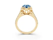 Round Floral Halo Engagement Ring Setting for a Fancy Blue Lab-Grown Diamond | Pavé Split Shank | Yellow Gold