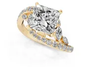 Princess Cut Diamond Solitaire Ring Set in Yellow gold with Pavé Twist Band and Secure Prong Setting