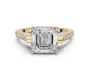 Asscher Cut Vintage Cathedral Engagement Ring Setting | Carved Band | Yellow Gold