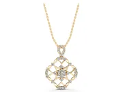 Round Lab-Grown Diamond Openwork Cluster Pendant Necklace | Quatrefoil Frame | Yellow Gold