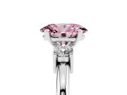 Fancy Pink Three-Stone Oval Cut Diamond Ring Set in Platinum with Prong Setting and Plain Band