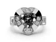 Fancy Black Heart Cut Diamond Milgrain Halo Ring Set in Platinum with Split Shank