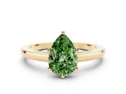 Fancy Green Pear Cut Diamond Solitaire Engagement Ring Set in Yellow gold with Prong Setting on a Classic Band