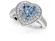 Fancy Blue Heart-Shaped Lab-Grown Diamond Milgrain Halo Solitaire Ring Set in Platinum with Bezel Set Side Stones and Pavé Band