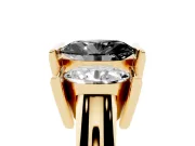Fancy Black Oval Cut Diamond Three-Stone Channel Set Ring Set in Yellow gold with Smooth Polished Band