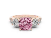 Cushion Cut Three-Stone Engagement Ring Setting for a Fancy Pink Lab-Grown Diamond | Rose Gold