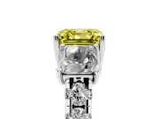 Asscher Cut Three Stone Engagement Ring Setting for a Fancy Yellow Lab-Grown Diamond | Accented Shoulders | Platinum