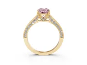 Oval Vintage Hidden Halo Engagement Ring Setting for a Fancy Pink Lab-Grown Diamond | Milgrain Pave Band | Yellow Gold