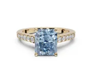 Radiant Cut Pavé Solitaire Engagement Ring Setting for a Fancy Blue Lab-Grown Diamond | Crossover Gallery | Yellow Gold