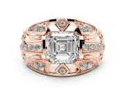 Asscher Cut Art Deco Graduated Pave Engagement Ring Setting | Split Shank | Rose Gold