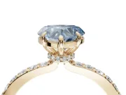 Heart-Shaped Hidden Halo Engagement Ring Setting for a Fancy Blue Lab-Grown Diamond | Pavé Band | Yellow Gold