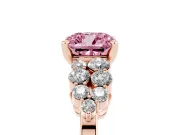 Fancy Pink Cushion Cut Diamond Cluster Engagement Ring Set in Rose gold with Pavé Band and Prong Setting