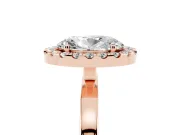 Oval Cut Diamond Halo Solitaire Ring Set in Rose gold with Pavé Band and Prong Setting