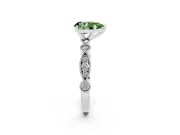 Fancy Green Pear Cut Diamond Solitaire Engagement Ring Set in Silver with Milgrain Bezel Accent Band