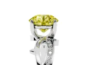 Fancy Yellow Round Cut Diamond Pavé Twist Band Solitaire Ring Set in Platinum with Prong Setting