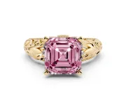 Asscher Cut Filigree Engagement Ring Setting for a Fancy Pink Lab-Grown Diamond | Yellow Gold