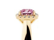 Cushion Cut Halo Engagement Ring Setting for a Fancy Pink Lab-Grown Diamond | Square Profile Band | Yellow Gold