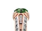 Fancy Green Round Cut Diamond Vintage-Inspired Milgrain Ring Set in Rose gold with Accent Split Shank