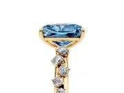 Fancy Blue Radiant Cut Diamond Cluster Solitaire Ring Set in Yellow gold with Prong Setting