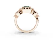 Cushion Cut Three Stone Halo Engagement Ring Setting for a Fancy Green Lab-Grown Diamond | Rose Gold