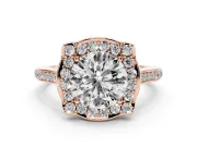 Round Petal Tip Halo Engagement Ring Setting | Single Row Pavé Band | Rose Gold