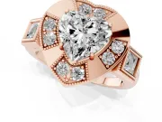 Heart Cut Diamond Milgrain Halo Ring Set in Rose gold with Split Shank