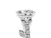 Oval Cut Diamond Solitaire Leaf-Inspired Ring Set in Platinum with Pavé Band and Prong Setting