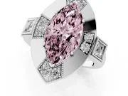 Fancy Pink Marquise Cut Diamond Milgrain Halo Ring Set in White gold with Split Shank