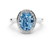 Oval Thin Halo Engagement Ring Setting for a Fancy Blue Lab-Grown Diamond | Plain Band | Platinum