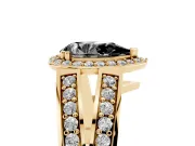 Pear-Shaped Halo Engagement Ring Setting for a Black Center | Two-Row Pavé Split Shank | Yellow Gold