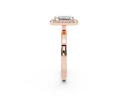 Emerald Cut Diamond Halo Solitaire Ring Set in Rose gold with Pavé Band and Prong Setting
