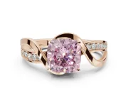 Cushion Cut Bypass Solitaire Engagement Ring Setting for a Fancy Pink Lab-Grown Diamond | Pavé Strands | Rose Gold