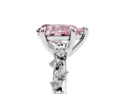 Fancy Pink Pear Cut Diamond Solitaire Vine Band Ring Set in Platinum with Round Accents and Prong Setting