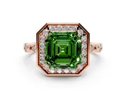 Asscher Cut Halo Engagement Ring Setting for a Fancy Green Lab-Grown Diamond | Bezel Station Shoulders | Rose Gold