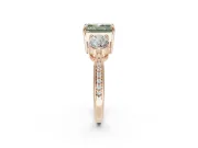 Radiant Cut Three Stone Engagement Ring Setting for a Fancy Green Lab-Grown Diamond | Tapered Pave Band | Rose Gold