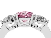 Round Three Stone Engagement Ring Setting for a Fancy Pink Lab-Grown Diamond | Large Round Side Stones | Platinum