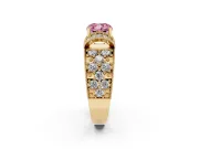 Fancy Pink Cushion Cut Diamond Milgrain Halo Pavé Engagement Ring Set in Yellow gold with Prong Setting