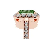 Fancy Green Emerald Cut Diamond Floral Halo Ring Set in Rose gold with Pavé Band and Prong Setting