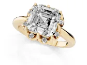 Asscher Cut Scalloped Petal Halo Engagement Ring Setting | Plain Band | Yellow Gold