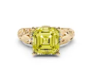 Fancy Yellow Asscher Cut Diamond Filigree Halo Engagement Ring Set in Yellow gold with Prong Setting