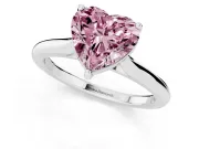 Fancy Pink Heart Cut Diamond Solitaire Ring Set in White gold with Cathedral Band and Prong Setting
